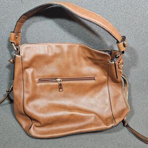 Realey Hobo Bag Brown Faux Leather Shoulder Purse Multi Zip Convertible